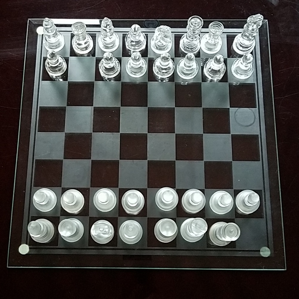 Glass chess set.